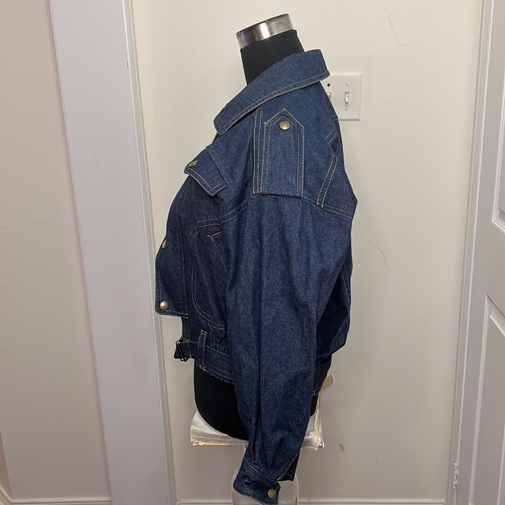 Vintage Yamaha Motor Riding Trucker Jeans Utility Cropped Jacket Size Small - Picture 9 of 16
